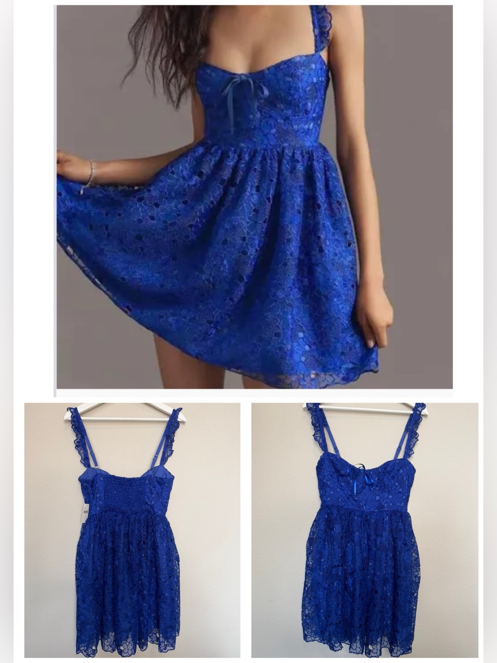 Anthropologie Cobalt Blue Lace Corset Mini Dress